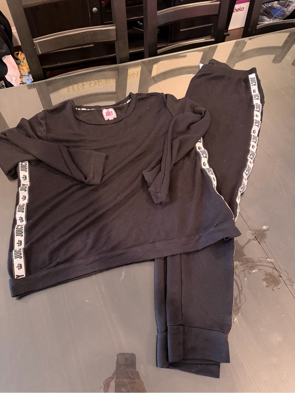 Juicy Couture Black Two-Piece Lounge Set with White Logo Tape